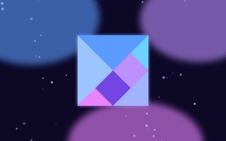 Tangram thumbnail: the game's pattern in blue and purple neon.